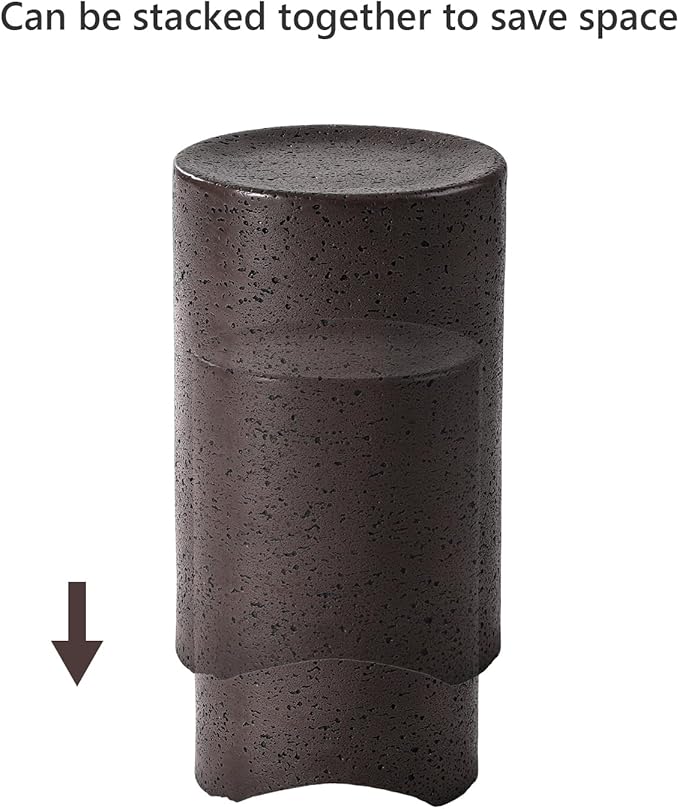 COSIEST Concrete Side Table, Set of 2 Round Outdoor Side Tables, Decorative Garden Stools for Indoor Outdoor, Accent Table Patio Side Table End Table w Spotted, Nesting, Brown