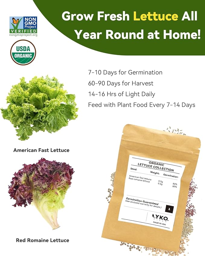 Red Romaine Lettuce Seed Pod Kits for AeroGarden, Ahopegarden, iDOO Hydroponics Growing System Indoor Herb Garden, 400+ Seeds, Including American Fast Lettuce, Red Romaine Lettuce(24-Pods)