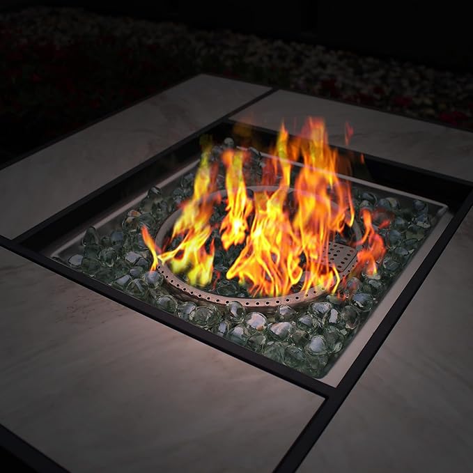 30" Propane Fire Pit with Real Ceramic Tabletop, 50000 BTU Gas Firepit Table with Lid & Glass Rock, Outdoor Fire Pit for Dining or Party, Firepit for Outside, Patio, Garden, Yard