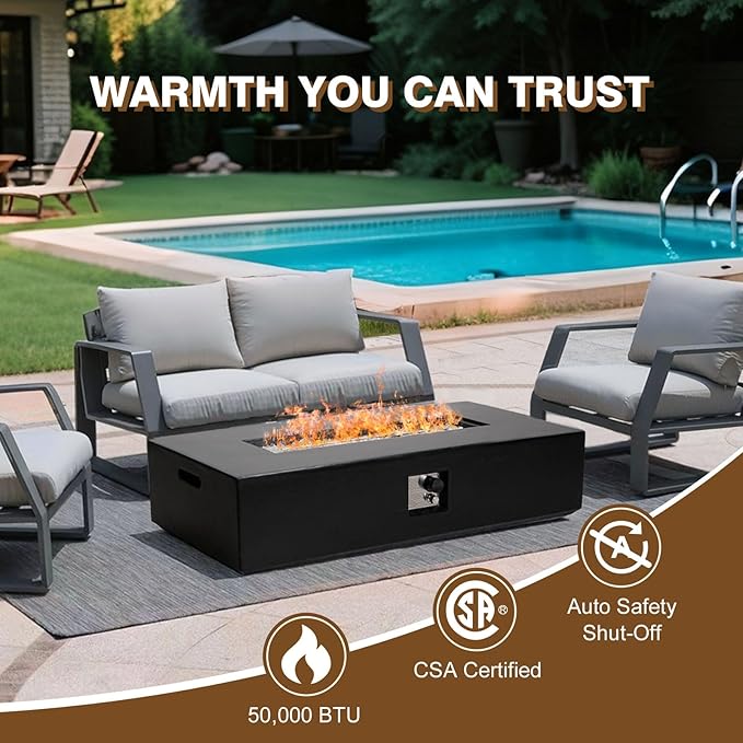 Outdoor Propane Fire Pit Table – Premium Marble-Like MgO Finish, 56-Inch Gas Fire Table for Patio, Garden & Backyard, Includes Rain Cover & Glass Beads
