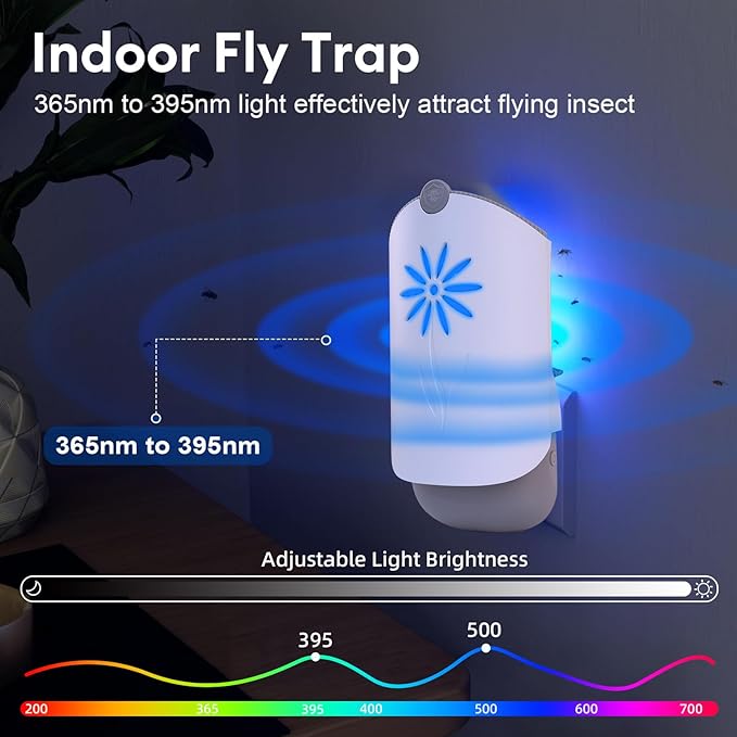 Flying Insect Trap for Indoors, Gnat Killer Indoor Captures Fruit Flies, Mosquito and Gnats, Gnat Traps for House Indoor (2 Plug-in Base + 4 Cartridges)