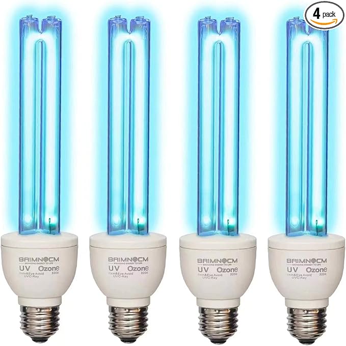 BAIMNOCM 4 Pack 25 Watt UV Light Bulb with Ozone, UVC Lamp, 185nm/254nm lamp for Home E26 Base 4 Count