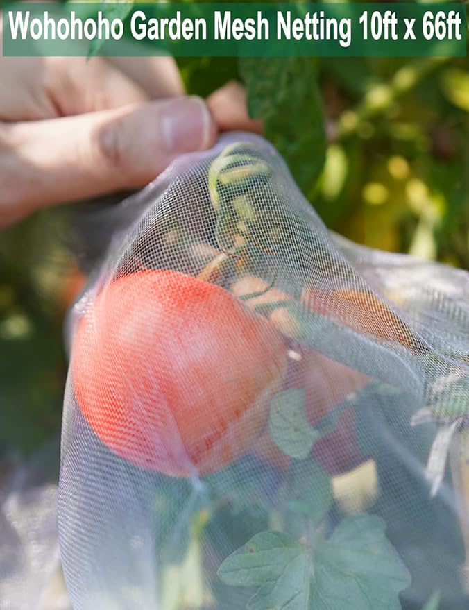 Wohohoho Garden Insect Mesh Netting 10ft x 64ft (3m x 20m), 1mm Ultra Fine Plant Covers for Garden Protection. Mosquito Net Pest Barrier for Vegetables Fruits Greenhouse Row Cover Raised Bed Barrier