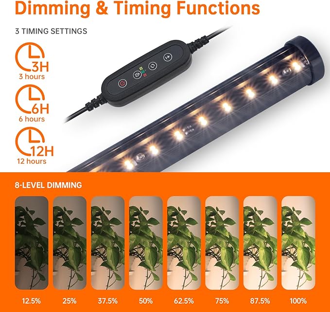 Standing Grow Light for Indoor Plants, Vertical Grow Light with 3 Light Modes, Wide Illumination and Dimmable, T10 Full Spectrum Floor Grow Lights, 16in-65in Adjustable Height & Auto Timer