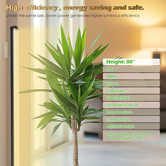 Grow Light with Auto-Timer, Hanging and Standing Grow Lights for Indoor Plants,3 Light Modes, Detachable Full Spectrum Plant Lights for Wide Area Coverage in Indoor Plants (30 in)