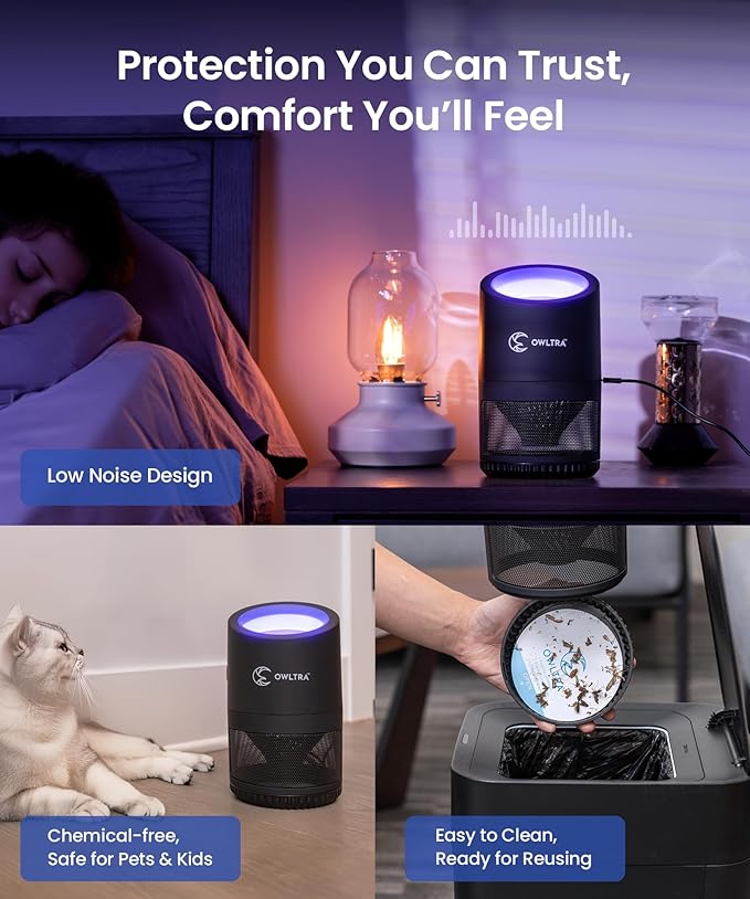 IMT-L70 Indoor Electric Insect Trap, Catcher & Killer Lamp for Fruit Flies, Mosquitos, Moths, Gnats, and More with UV Light Attraction and Fan Suction, Black