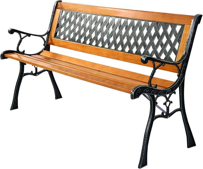 S AFSTAR Garden Bench, 2-3 Person Park Bench with Diamond Weaving Backrest, Pine Porch Bench, 470 LBS Bearing Capacity, Weather Proof Outdoor Bench for Backyard Deck Lawn Poolside