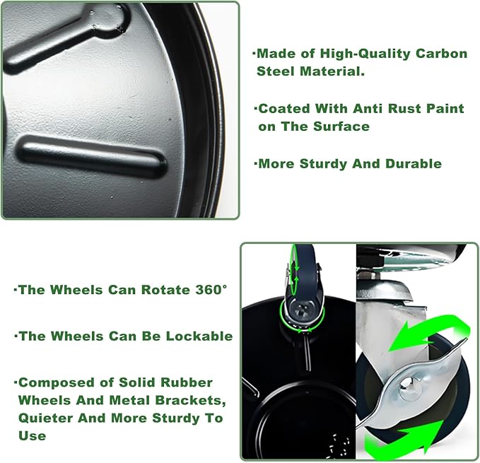 3 Pack Metal Plant Caddy with Wheels 16 Inch Black, Round Rolling Heavy Duty Plant Dolly, Heavy Plant Pot Mover Outdoors or Indoors, The Metal Wheel Can Rotate 360 Degrees or Lockable.