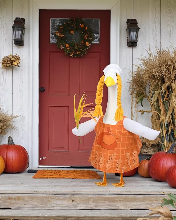 Halloween Porch Goose Outfits – Turkey Chef Goose Outfits for 23” Lawn Goose Statue, Cute Porch Goose Thanksgiving Outifts for Yard, Patio & Garden Decor