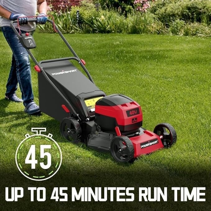 Electric Lawn Mower, PowerSmart 17 Inch Lawn Mower, 40V Cordless Mower with 4.0Ah Battery & Charge, Quiet, Lightweight, Foldable Handles