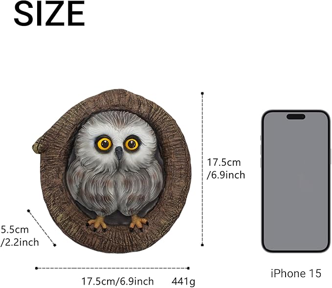 Baby Owl Resin Tree Faces, Whimsical Owlet Hugger Sculpture, Outdoor Garden Ornament for Yard Lawn Patio Porch, Tree Decor Unique Garden Gift, Durable Waterproof Resin Statue