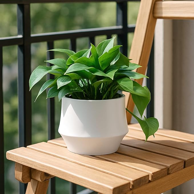 OXART Ceramic Plant Pots, 10/7.5/5.1 inch Planters Pots for Plants with Drainage Holes, Set of 3 Modern Round Decor Flower Pot for Plants Lilies, Cacti, Succulents, Snakes, and Pothos (White)