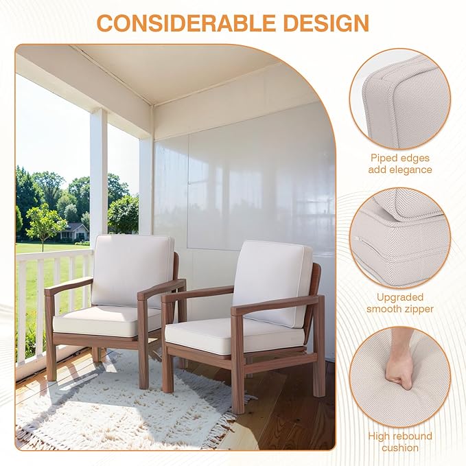 Outdoor Chair Cushions 23" x 24" x 4", Patio Deep Seat Replacement Cushions Set with Zippered Removable Cover, Weather-Resistant Olefin Fabric for Garden Chair Sofa Couch, Set of 6, Beige