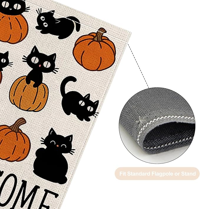 Halloween Garden Flag 12 x 18 Inch Double Sided Cute Cat Pumpkin Designs Fall Autumn Burlap Yard Flag for Outside Rustic Yard Outdoor Holiday Home Decoration