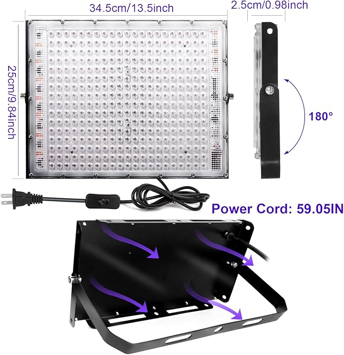 300W Black Lights, Blacklight Flood Light with Plug and Switch,for Glow Party, Black Light Party, Halloween, Body Paint, Neon Glow, Fluorescent Poster, Stage Lighting