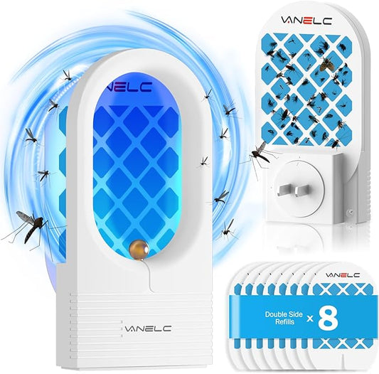 Fly Trap Indoor, VANELC Flying Insect Trap, Plug-in Fruit Fly Trap for Flies, Moth and Other Flying Insects, Gnat Traps for House Indoor, Bug Catcher Light Fly Killer (8 Double Sided Glue Cards)