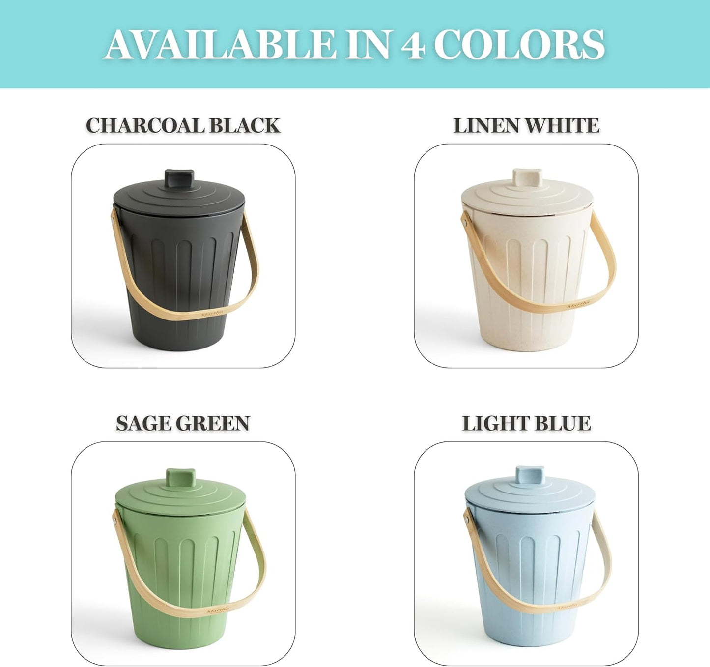 Martha Stewart Indoor Compost Bin | Countertop Composting Bucket for Kitchen | .7 Gallon Capacity | Includes Filter | Plant Based Materials | Sage Green