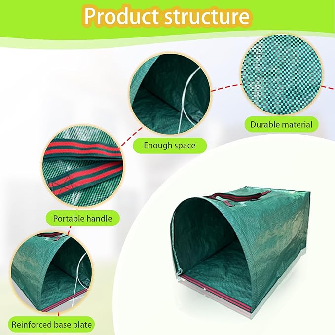 Reusable Yard Waste Bags, 40 Gallon Dustpan-Type Garden Bag 2 Pack, Heavy Duty Garden Bags for Lawn Maintenance & Outdoor Recycling,Garden Waste Container for Clean Up Outdoor Debris