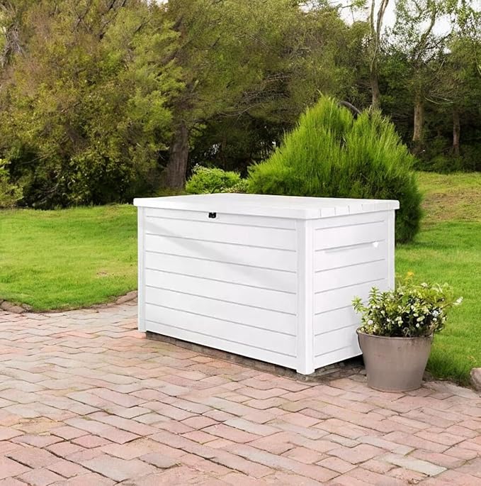 Outdoor Storage Box with Lockable Lid - Weather-Resistant and Stylish (White, 230-Gallon)
