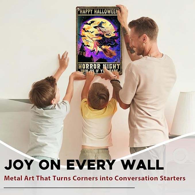 Halloween Spooky Witch Vintage Sign Witchy Bat Halloween Metal Tin Sign for Home Bar Kitchen Hotel Dining Room Coffee 8x12inch