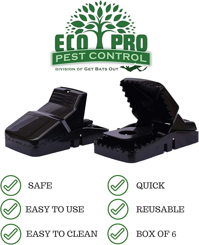 Rat Snap Traps by Eco Pro Pest Control | 6-Pack Snapping Rat Traps with Teeth | Reusable Rodent Trap for Indoor & Outdoor Use | Easy Set Up, Quick, & Powerful Rat Trap with a No-Escape Rat Trap Snap