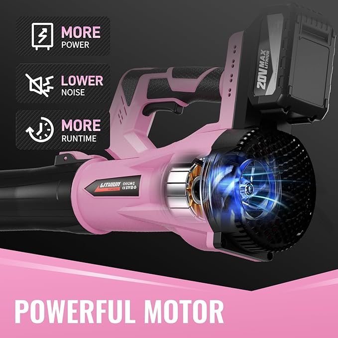 Leaf Blower Cordless, 21V Electric Leaf Blowers Lightweight Variable Speed Lithium Battery and Charger, Powered Lightweight Leaf Blower for Patio Lawn Care/Dusting Clearing/Leaf/Snow (Pink)
