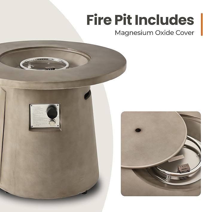 HOMPUS Outdoor Fire Pit Gray Propane Fire Table, 31-inch Round Propane Fire Pit, 40,000 BTU Gas Smokeless Fire Pit, Patio Concrete Fire Pit with Lava Rocks and Rain Cover for Garden, Deck, Backyard