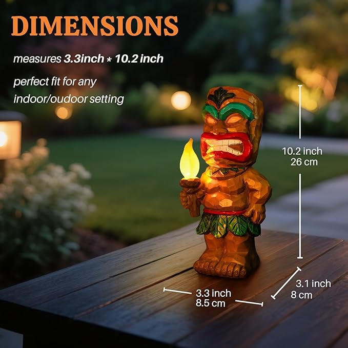 Solar Tiki Garden Statue Tiki Holding Torches with Flickering Flame LED Lights Bar Patio Porch Lawn Yard Art Outdoor Fall Decoration Halloween Birthday Christmas Gardening Gift for Dad Mom