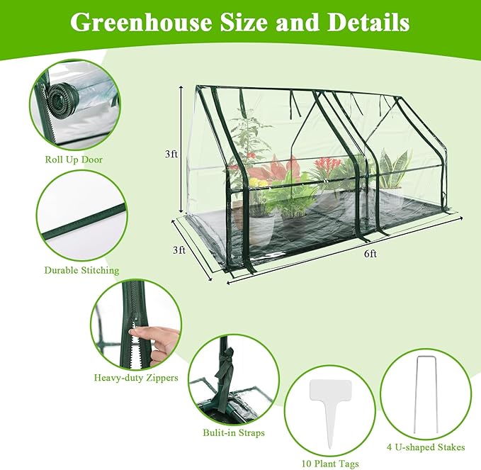 U'Artlines Portable Mini Greenhouse 6x3x3 Ft Small Greenhouse for Outdoors with Waterproof Pad, Little Green Houses Plant Cover Tent for Outside Garden Small Plants, Clear PVC