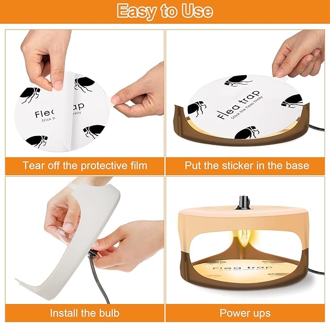 Flea Trap for Inside Your Home, Indoor Flea Traps with 1 Glue Discs Odorless Natural Fleas Killer Traps Pad Bed Bug Trap Light Bulb Pest Control for Home House Inside