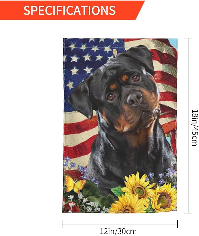 Rottweiler American Flag Patriotic Dog Garden Flag Welcome Party Outdoor Outside Decorations Picks Home House Garden Yard Decor 12x18 Inch