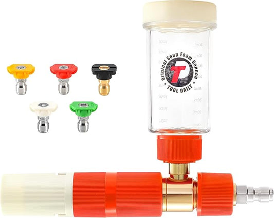 Tool Daily Pressure Washer Foam Cannon, Original Soap Foam Cannon for Car Washing, 5 Power Washer Nozzle Tips, 1/4 Inch Quick Connector