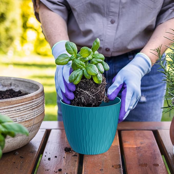 6 Inch Plant Pots, 6 Pack Flower Pots for Indoor and Outdoor Use, Planters with Drainage Holes and Saucers, Black with Speckles