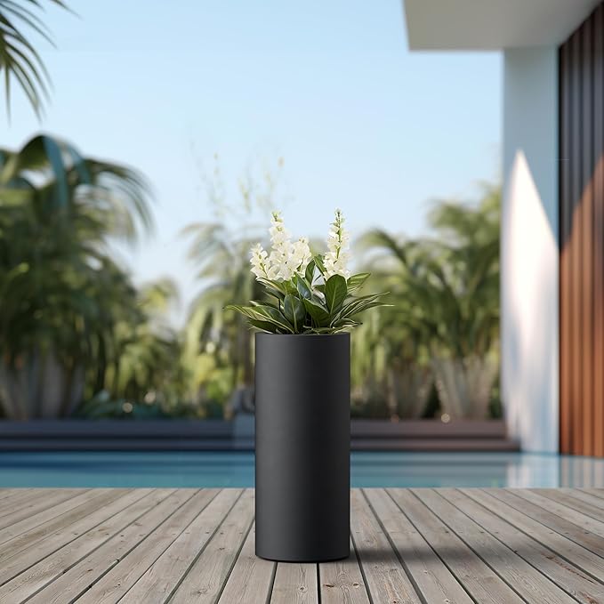 Kante 18.9 Inch Tall Cylindrical Planter, Large Round Plant Pots with Drainage Hole, Made with Concrete, Suitable for Indoor Outdoor Plants, Home Decor, Black