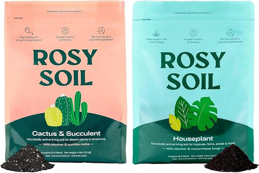 Rosy Soil Cactus and Succulent Potting Soil Mix (4 qts) + Indoor Potting Soil (8 qts) - Peat Free House Plant Soil - Potting Soil Mix for Indoor Plants