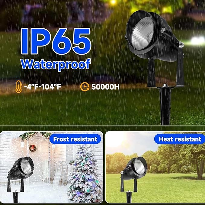 Outdoor Spotlights, Metal Case Warm White Landscape Lights Yard Spot Light IP65 Waterproof Uplights with Spiked Stand for Garden Lawn Pathway Front Porch (4 Lights)