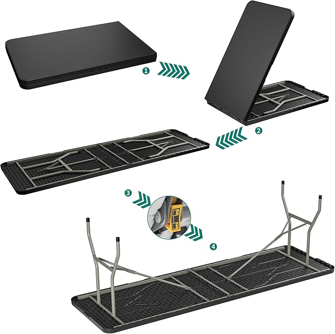 YITAHOME 8FT Heavy Duty Folding Table for Indoors & Outdoors Use, Versatile Rectangle Folding Table with Carrying Handle for Camping, Picnics, Parties, and Events, Black