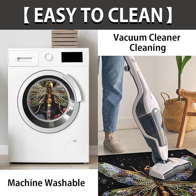 cfpolar Non-Slip Soft Half Round Door Mat, Dragonfly Mushroom Flower Semicircle Mat for Indoor Entrance Garage Bath Living Room Patio 24 x 36 in