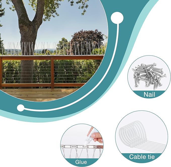 Bird Spikes Outdoor Use Bird Deterrent Spikes with Stainless Steel Base for Small Pigeons Crows and Woodpeckers Fence Roof and Wall