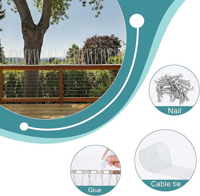 Bird Spikes Outdoor Use Bird Deterrent Spikes with Stainless Steel Base for Small Pigeons Crows and Woodpeckers Fence Roof and Wall