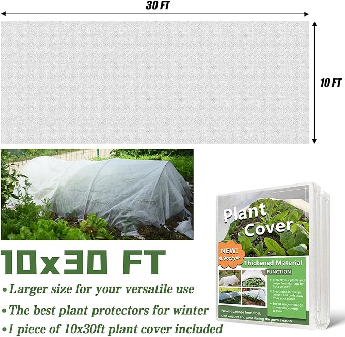 Plant Covers Freeze Protection 10 x 30 Ft, Thick Frost Cloth for Outdoor Plants, Winter Plant Blankets and Frost Covers for Garden Frost Protection, Floating Row Cover