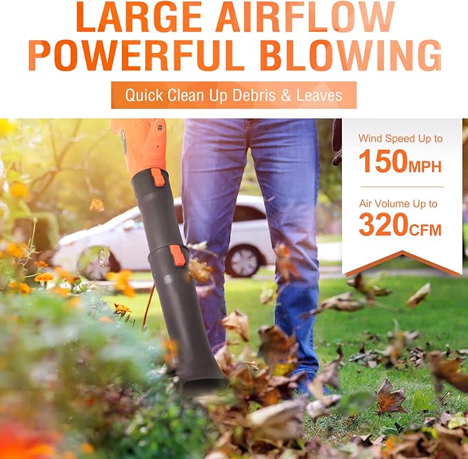 Blütezeit Cordless Leaf Blower - 21V Electric Yard Blower 350CFM 150MPH with 4.0Ah Battery & Charger, 6-Speed Adjustable for Lawn Care, Snow Blowing, Debris & Dust