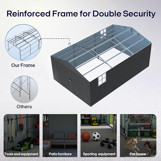 Metal Garage Shed 13x20 FT, Sheds & Outdoor Storage Clearance, Outdoor Storage Shed for Car, Truck, Bike, Lawnmower, Backyard Tool House, Boasting 2 Windows and 2 Translucent Panels