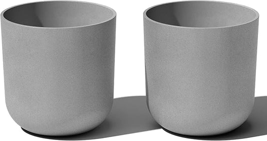 Veradek Round Lima Plastic Planter Pots for Indoor/Outdoor Garden Use, Gray, Suitable for Small to Large Succulent Plants, Flowers, Modern Interior Plants
