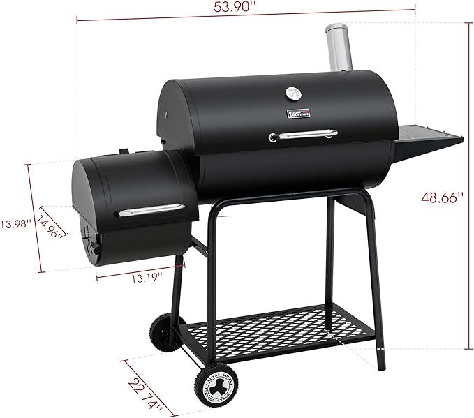 Royal Gourmet CC1830M 30 Inch Barrel Charcoal Grill with Offset Smoker & Warming Rack, Outdoor BBQ Grill with 811 Sq. In. Grilling Space for Backyard, Patio and Parties, Black