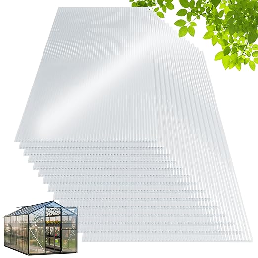20 Pcs 2' x 4' x 0.15'' Polycarbonate Greenhouse Panels, Twin-Wall Roof Panels Waterproof UV Protected Corrugated Plastic for Greenhouse, Plant Stand Roof (20)