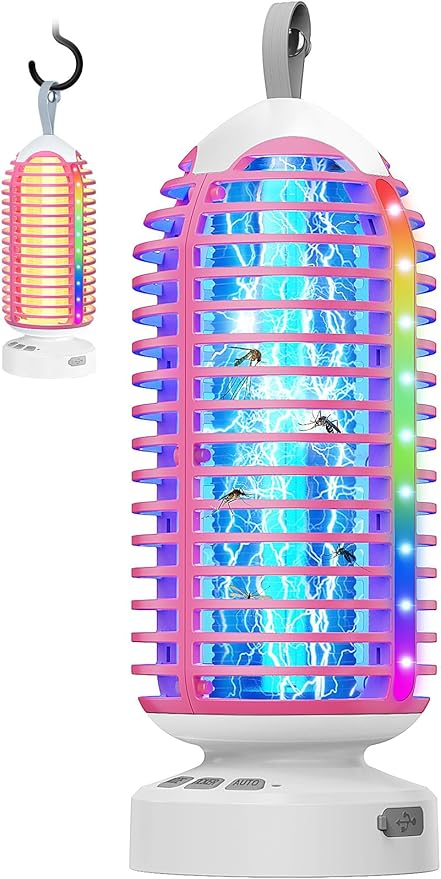 Bug Zapper Outdoor Indoor, Cordless Mosquito Zapper with LED Lights and Marquee Lights, Rechargeable Fly Zapper Outdoor Waterproof for Camping, Patio, Backyard, Garden, Home