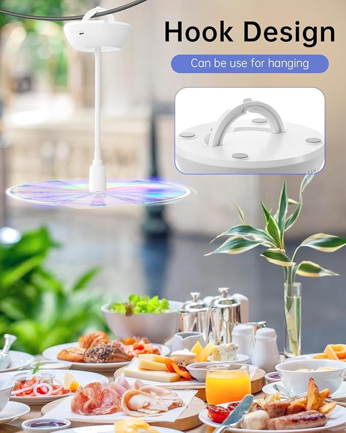 4PCS Food Fan for Table, 2000mAh Rechargeable Portable Tabletop Fans with Holographic Blades and 360° Goose-Neck, Table Food Spinner Quiet for Picnic, Home, Party, BBQ(White)