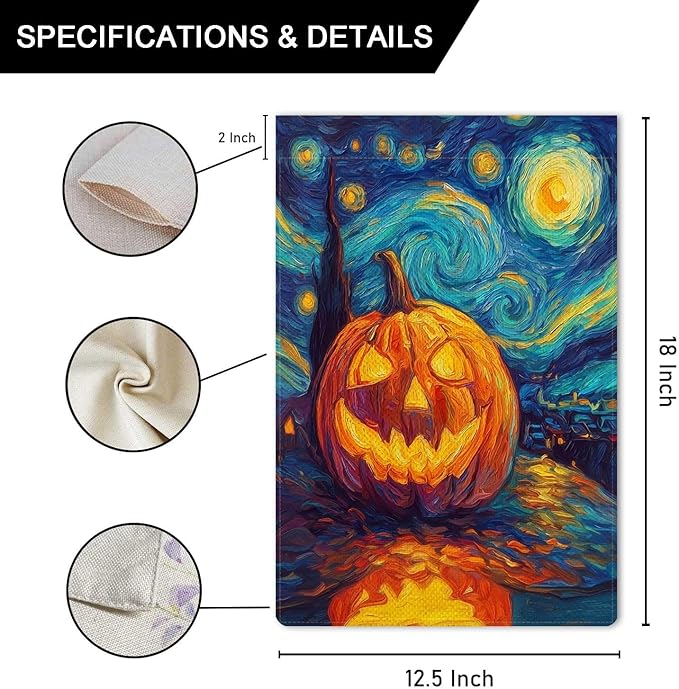 Starry Night Ghost Pumpkin Garden Flag Halloween Holiday Garden Flag Vertical Double Sided Rustic Farmland Burlap Yard Lawn Outdoor Decor 12.5x18"