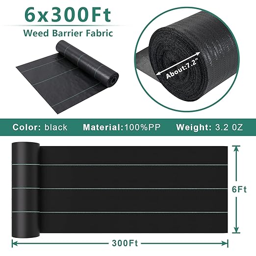 Land Guard 6ft x 300ft Weed Barrier Fabric Heavy Dusty, Ground Cover, Weed Mat, Woven Landscape Fabric for Garden, Lawn and Outdoor Project